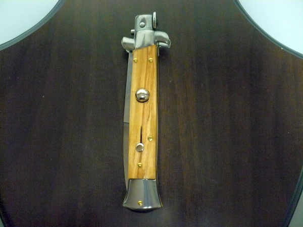 Frank Beltrame-23cm- coltello a scatto - pugnale -legno di olive / olive wood- lama baionetta modello FB 23/94B - 2