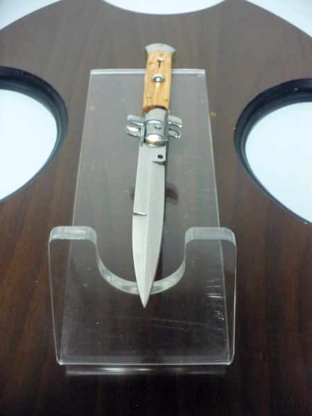 Frank Beltrame-23cm- coltello a scatto - pugnale -legno di olive / olive wood- lama baionetta modello FB 23/94B - 2