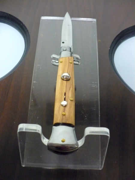 Frank Beltrame-23cm- coltello a scatto - pugnale -legno di olive / olive wood- lama baionetta modello FB 23/94B - 2