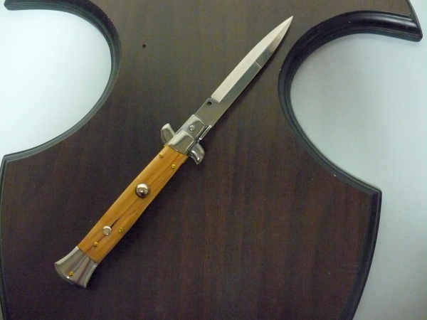 Frank Beltrame-23cm- coltello a scatto - pugnale -legno di olive / olive wood- lama baionetta modello FB 23/94B - 2