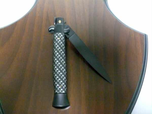 Kevlar, Frank Beltrame ,italian stiletto, pugniale -23 cm, carbonio, lama classica teflonata , modello FB 23/37CFVT