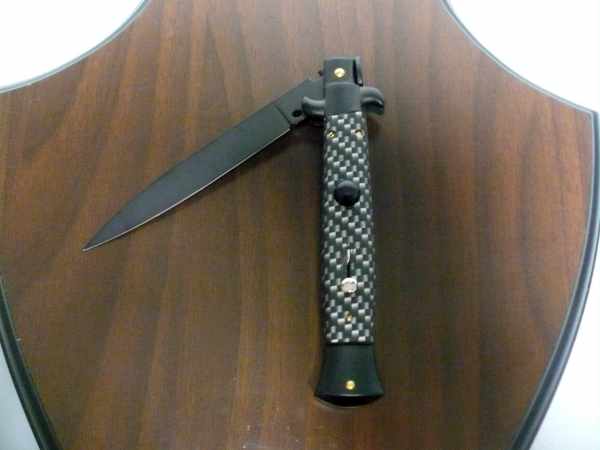 Kevlar, Frank Beltrame ,italian stiletto, pugniale -23 cm, carbonio, lama classica teflonata , modello FB 23/37CFVT