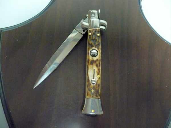 Coltello a scatto - pugnale -Frank Beltrame - italian stiletto 23 cm- lama dagger - corno di cervo / deer horn - FB 23/63D - 8