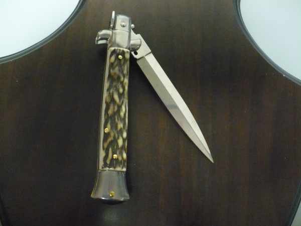 Coltello a scatto - pugnale -Frank Beltrame - italian stiletto 23 cm - corno di cervo / deer horn - lama dagger  FB 23/63D- 7
