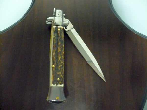 Coltello a scatto - pugnale -Frank Beltrame - italian stiletto 23 cm- lama dagger - corno di cervo / deer horn - FB 23/63D - 8