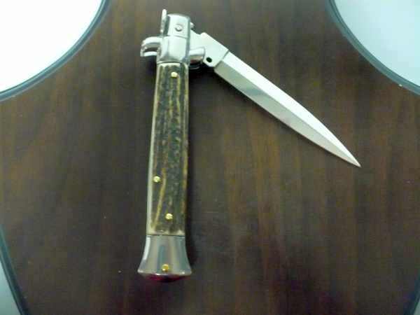 Coltello a scatto - pugnale -Frank Beltrame - italian stiletto 23 cm - corno di cervo / deer horn- lama dagger-  FB 23/63D - 2