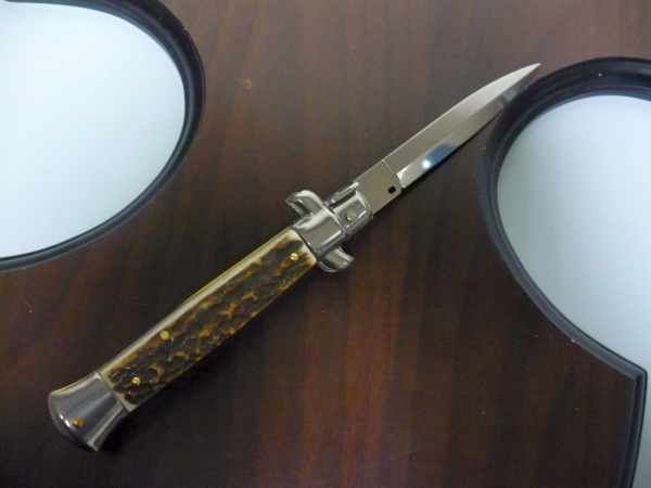 Coltello a scatto - pugnale -Frank Beltrame - italian stiletto 23 cm- lama dagger - corno di cervo / deer horn - FB 23/63D - 8