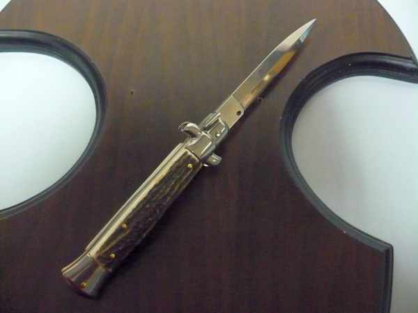 Coltello a scatto - pugnale -Frank Beltrame - italian stiletto 23 cm - corno di cervo / deer horn- lama dagger-  FB 23/63D - 2