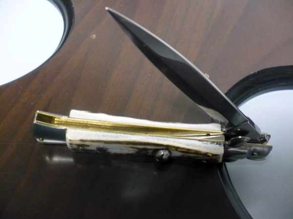 Coltello a scatto - pugnale -Frank Beltrame - italian stiletto 23 cm - corno di cervo / deer horn - lama dagger  FB 23/63D- 7