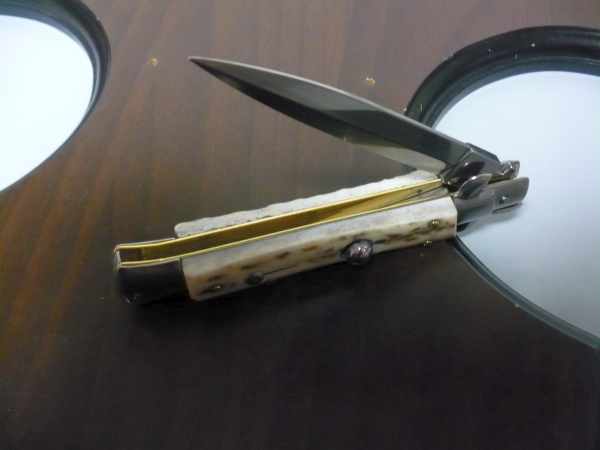 Coltello a scatto - pugnale -Frank Beltrame - italian stiletto 23 cm - corno di cervo / deer horn - lama dagger  FB 23/63D- 1