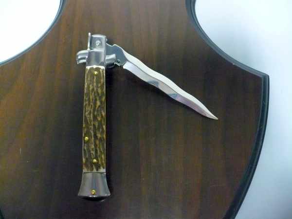 Coltello a scatto - pugnale -Frank Beltrame - italian stiletto 23 cm - corno di cervo / deer horn - lama kriss  FB 23/63K - 3