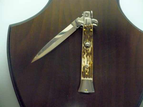 Coltello a scatto - pugnale -Frank Beltrame - italian stiletto 23 cm - lama dagger- corno di cervo / deer horn -  FB 23/63D - 1