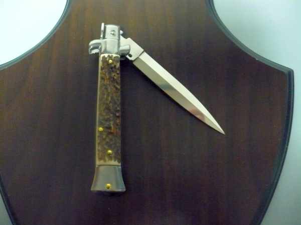 Coltello a scatto - pugnale -Frank Beltrame - italian stiletto 23 cm - lama dagger- corno di cervo / deer horn -  FB 23/63D - 1