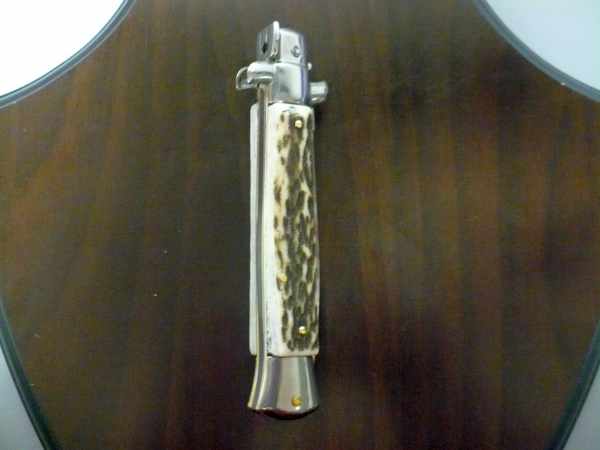 Coltello a scatto - pugnale -Frank Beltrame - italian stiletto 23 cm - corno di cervo / deer horn - lama dagger  FB 23/63D- 1