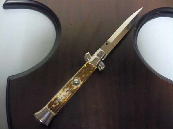 Coltello a scatto - pugnale -Frank Beltrame - italian stiletto 23 cm - lama dagger- corno di cervo / deer horn -  FB 23/63D - 1