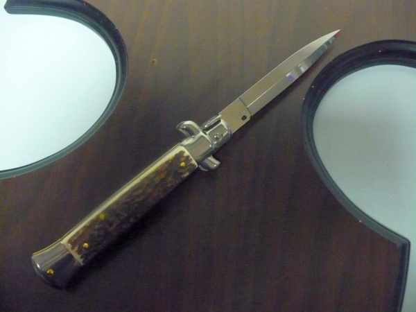 Coltello a scatto - pugnale -Frank Beltrame - italian stiletto 23 cm - lama dagger- corno di cervo / deer horn -  FB 23/63D - 1