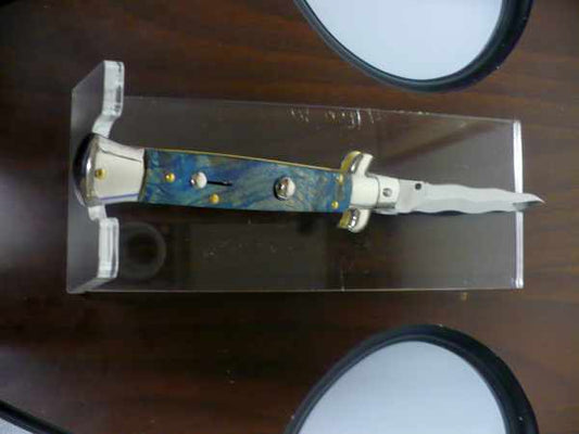 Picklock - Frank Beltrame - Italian stiletto -pugnale 23cm, lama kriss- legno di radica colorata blu FB  P23/98 - 11