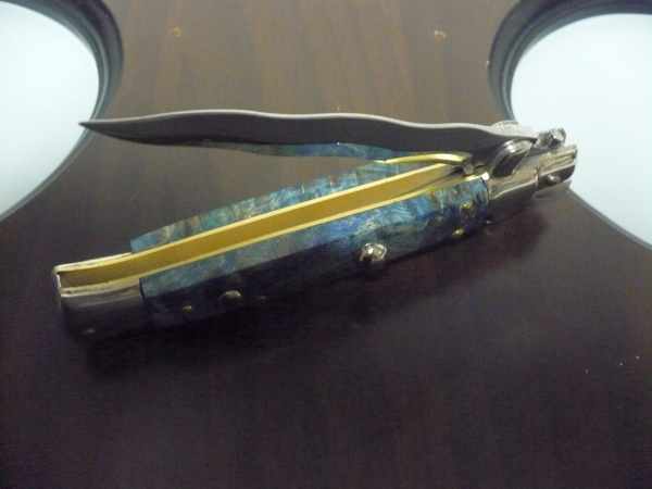 Picklock - Frank Beltrame - Italian stiletto -pugnale 23cm, lama kriss- legno di radica colorata blu FB  P23/98 - 11