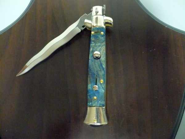 Picklock - Frank Beltrame - Italian stiletto -pugnale 23cm, lama kriss- legno di radica colorata blu FB  P23/98 - 11