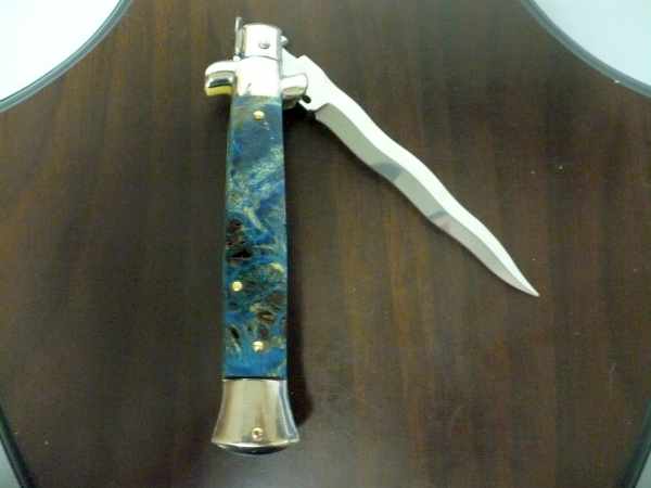 Picklock - Frank Beltrame - Italian stiletto -pugnale 23cm, lama kriss- legno di radica colorata blu FB  P23/98 - 11