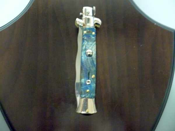Picklock - Frank Beltrame - Italian stiletto -pugnale 23cm, lama kriss- legno di radica colorata blu FB  P23/98 - 11