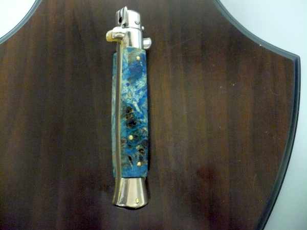 Picklock - Frank Beltrame - Italian stiletto -pugnale 23cm, lama kriss- legno di radica colorata blu FB  P23/98 - 11