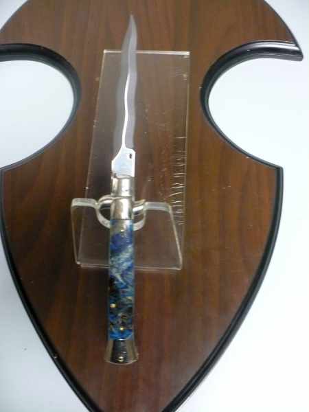 Picklock - Frank Beltrame - Italian stiletto -pugnale 23cm, lama kriss- legno di radica colorata blu FB  P23/98 - 11