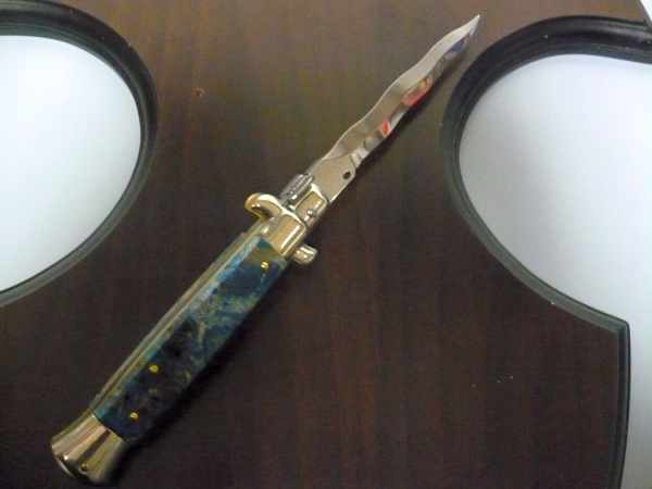 Picklock - Frank Beltrame - Italian stiletto -pugnale 23cm, lama kriss- legno di radica colorata blu FB  P23/98 - 11