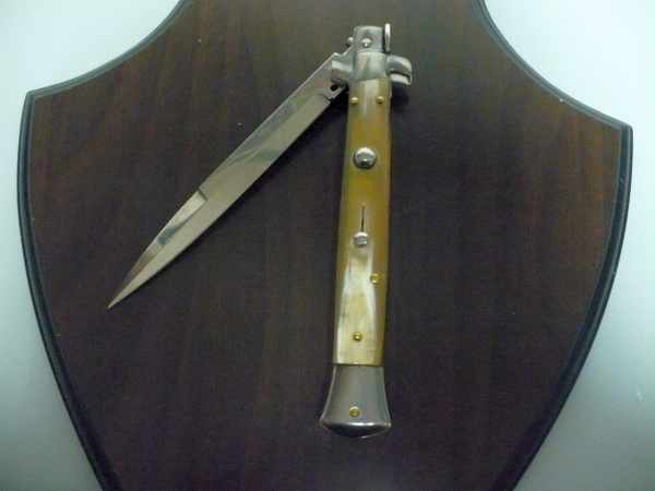 Frank Beltrame - italian stiletto, coltello a scatto, 28 cm -bufalo chiaro, lama kriss FB 28/48K- 14.C