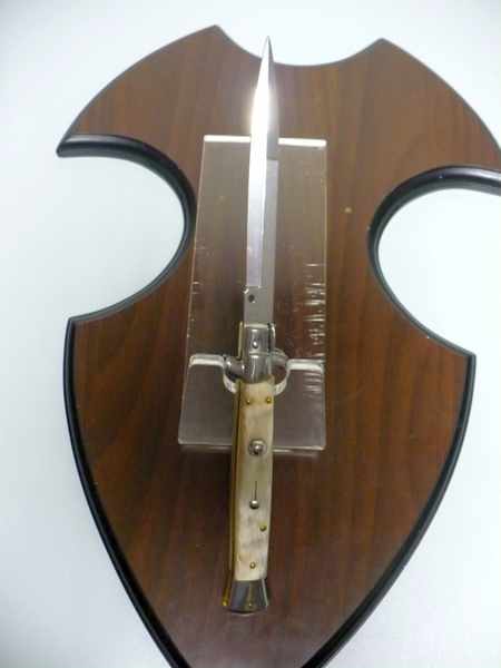 Frank Beltrame - italian stiletto, coltello a scatto, 28 cm -bufalo chiaro, lama baionetta FB 28/48B- 4