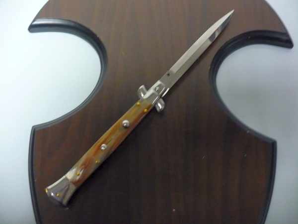 Frank Beltrame - italian stiletto, coltello a scatto, 28 cm -bufalo chiaro, lama baionetta FB 28/48B- 5