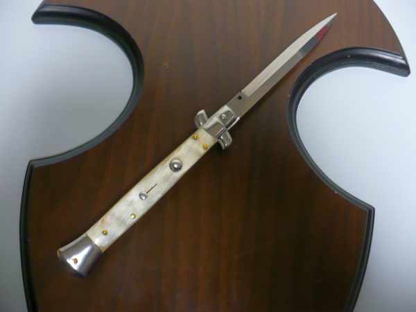 Frank Beltrame - italian stiletto, coltello a scatto, 28 cm -bufalo chiaro, lama baionetta FB 28/48B- 4