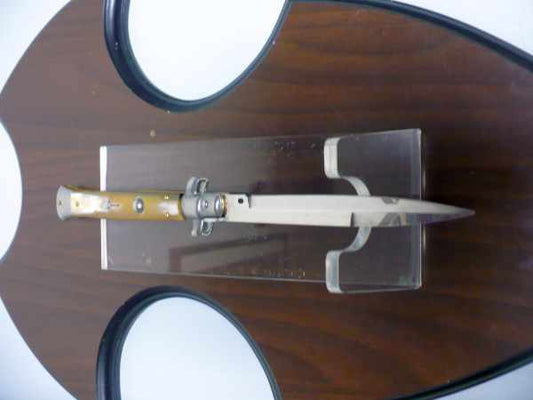 Frank Beltrame - italian stiletto, coltello a scatto, 28 cm -bufalo chiaro, lama baionetta FB 28/48B- 15.C