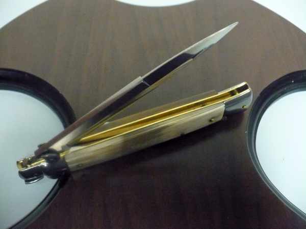 Frank Beltrame - italian stiletto, coltello a scatto, 28 cm -bufalo chiaro, lama baionetta FB 28/48B- 3