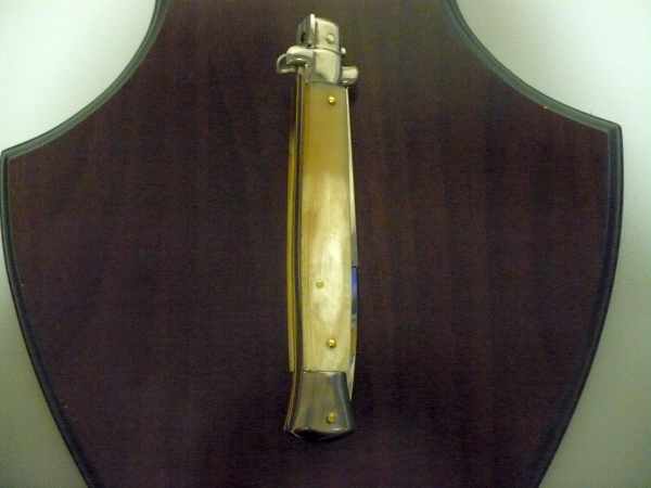 Frank Beltrame - italian stiletto, coltello a scatto, 28 cm -bufalo chiaro, lama baionetta FB 28/48B- 5