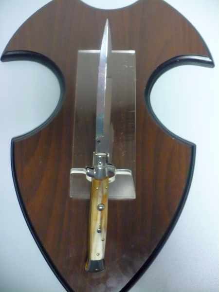 Frank Beltrame - italian stiletto, coltello a scatto, 28cm -bufalo chiaro, lama baionetta  FB 28/48B- 2