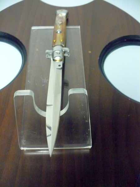 Frank Beltrame - italian stiletto, coltello a scatto, 28 cm -bufalo chiaro, lama baionetta FB 28/48B- 5