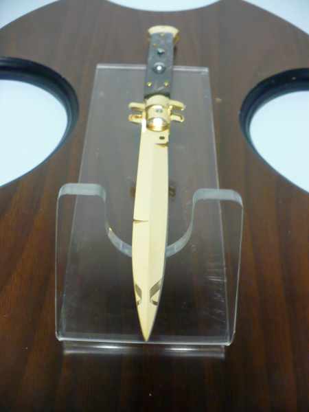 Frank Beltrame , italian stiletto placcato d'oro, pugnale - 28 cm , corno di bufalo, baionetta, modello FB 28/58B -1