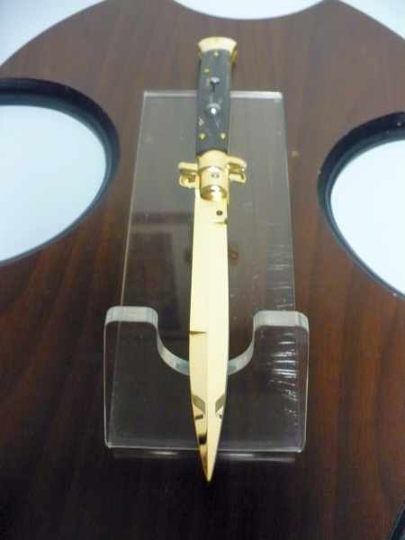 Frank Beltrame , italian stiletto placcato d'oro, pugnale - 28 cm , corno di bufalo, baionetta, modello FB 28/58B -3