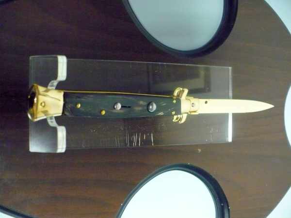 Frank Beltrame , italian stiletto placcato d'oro, pugnale - 28 cm , corno di bufalo, baionetta, modello FB 28/58B -3