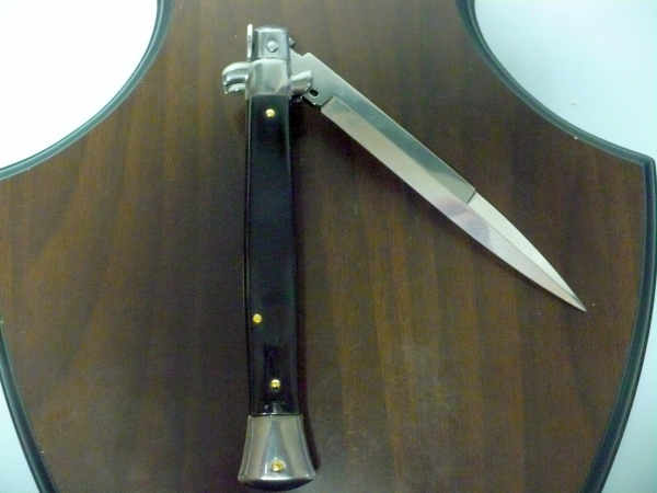 Frank Beltrame , italian stiletto , pugnale - 28 cm , corno di bufalo scuro, lama baionetta, modello FB 28/58B- 11