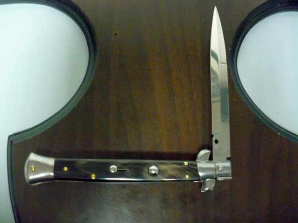 Frank Beltrame , italian stiletto , pugnale - 28 cm , corno di bufalo scuro, lama baionetta, modello FB 28/58B- 12