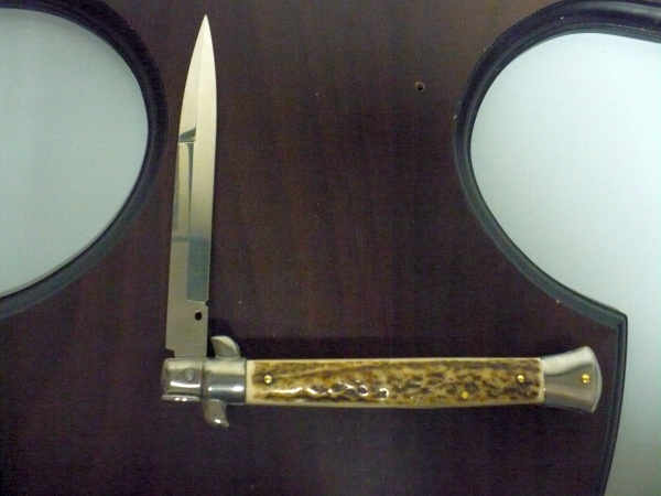 Coltello a scatto - pugnale -Frank Beltrame - italian stiletto 28 cm - corno di cervo / deer horn, lama baionetta -  FB 28/63B - 3