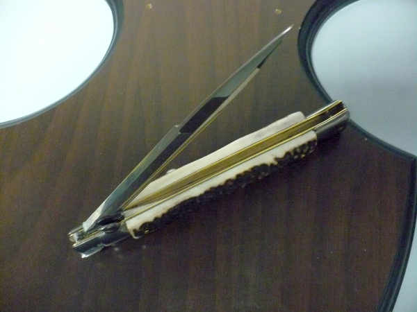 Coltello a scatto - pugnale -Frank Beltrame - italian stiletto 28 cm - corno di cervo / deer horn, lama dagger -  FB 28/63B - 1
