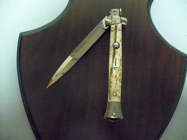 Coltello a scatto - pugnale -Frank Beltrame - italian stiletto 28 cm - corno di cervo / deer horn, lama baionetta -  FB 28/63B - 2