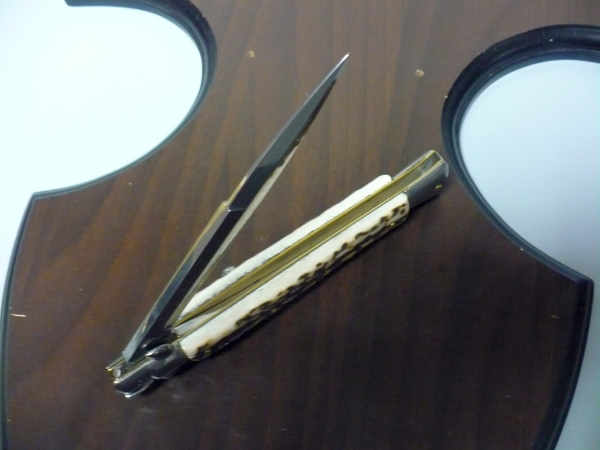 Coltello a scatto - pugnale -Frank Beltrame - italian stiletto 28 cm - corno di cervo / deer horn, lama baionetta -  FB 28/63B - 8
