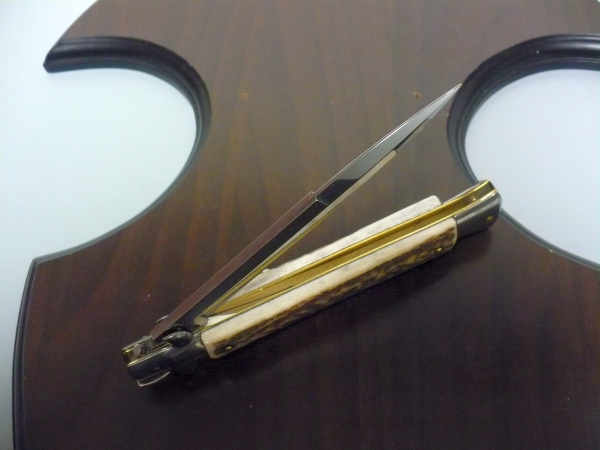 Coltello a scatto - pugnale -Frank Beltrame - italian stiletto 28 cm - corno di cervo / deer horn, lama baionetta -  FB 28/63B - 3