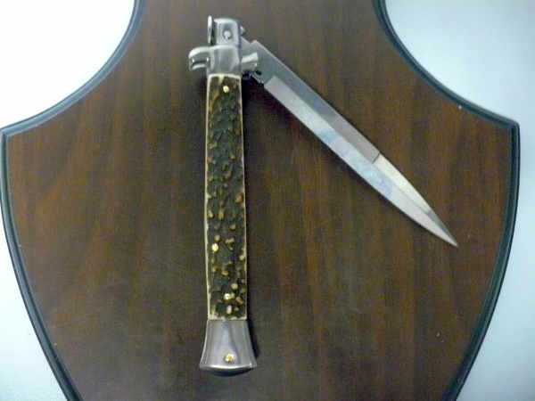 Coltello a scatto - pugnale -Frank Beltrame - italian stiletto 28 cm - corno di cervo / deer horn, lama dagger -  FB 28/63B - 1