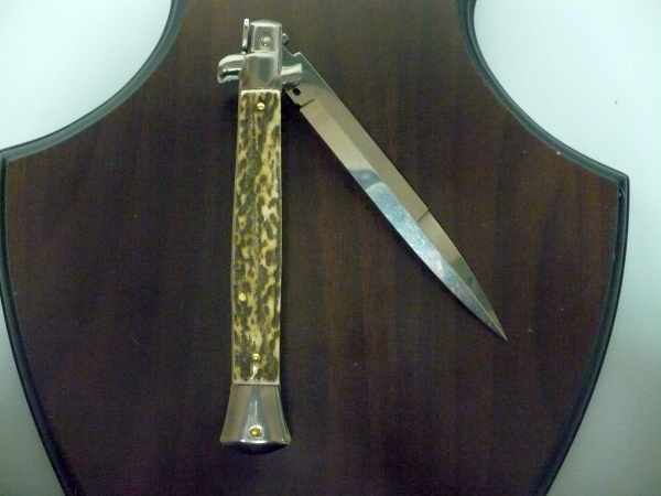 Coltello a scatto - pugnale -Frank Beltrame - italian stiletto 28 cm - corno di cervo / deer horn, lama baionetta -  FB 28/63B - 2