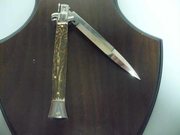 Coltello a scatto - pugnale -Frank Beltrame - italian stiletto 28 cm - corno di cervo / deer horn -  FB 28/63B - 4